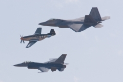 F-22 Raptor, F-16 Falcon, and Mustang