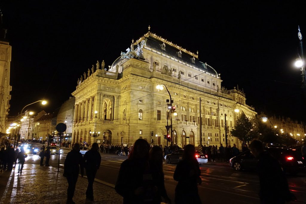 Narodni Divadlo, the National Theatre in Prague, on the shores of the Vltava river.