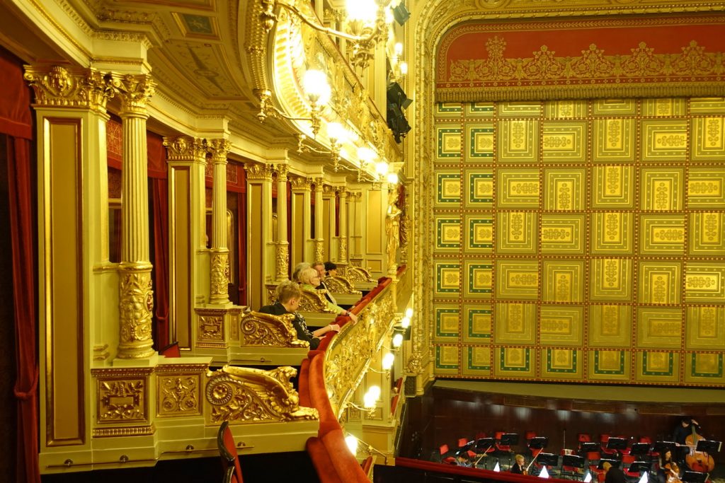 Prague National Theater patrons in the opera boxes.