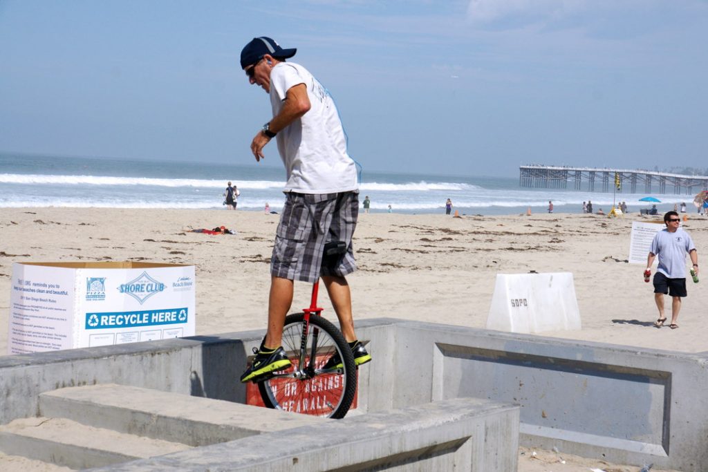 Bounce your unicycle up the stairs.