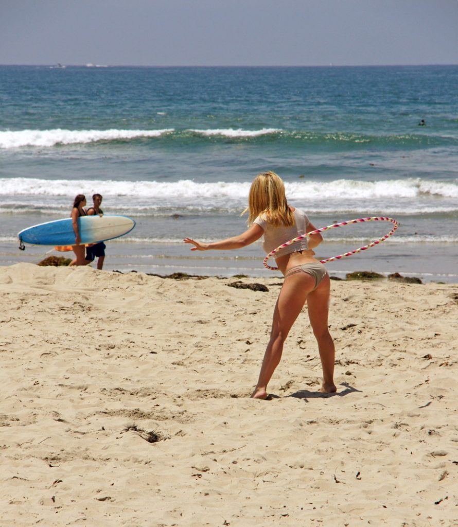 Hula Hoop wearing a swimsuit.