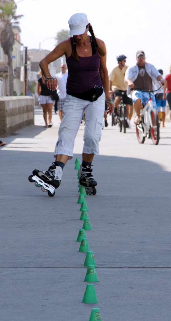 Skate an obstacle course.