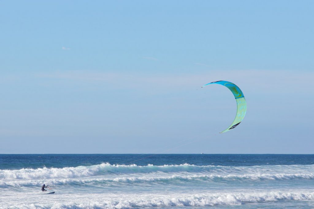 Kiteboarding on a windy day.