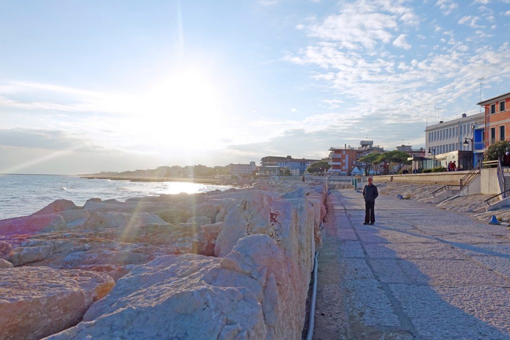 Caorle boardwalk in late afternoon.