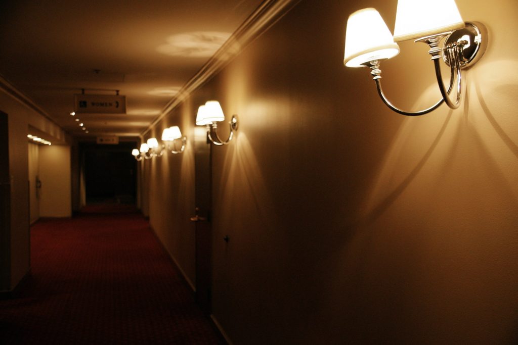 Understated lighting in the hallway.