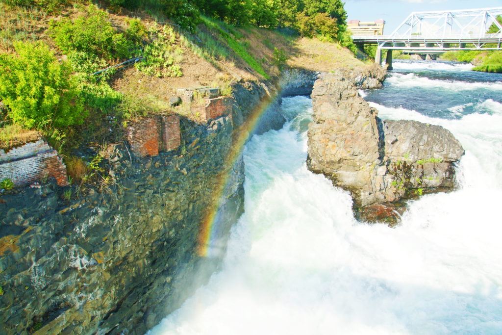 The Spokane river makes its own rainbow.