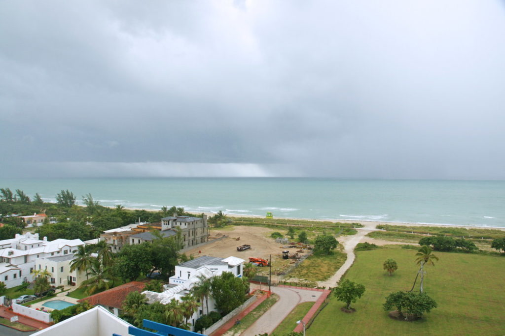 The view from our room toward the Atlantic Ocean. Notice the rain in the distance.