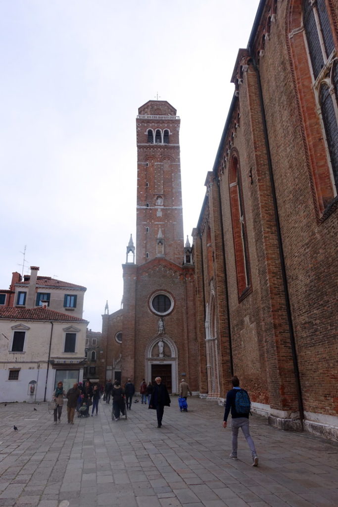 The Basilica di Santa Maria Gloriosa dei Frari, where Titian, the most important member of the 16th-century Venetian school of painting, is interred.