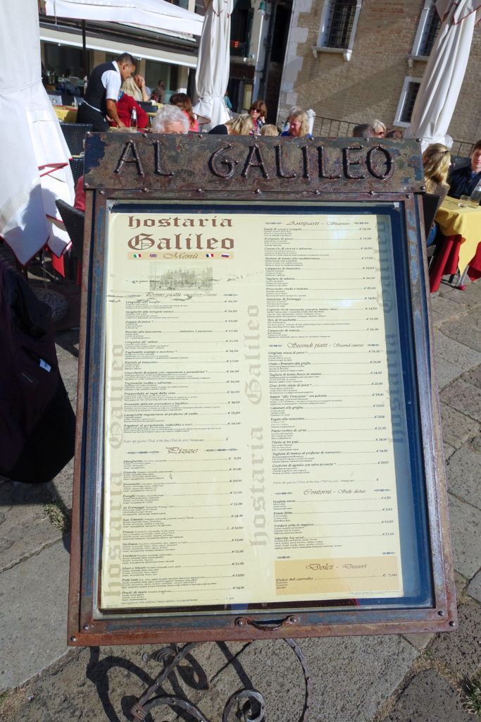 Hostaria Galileo menu.