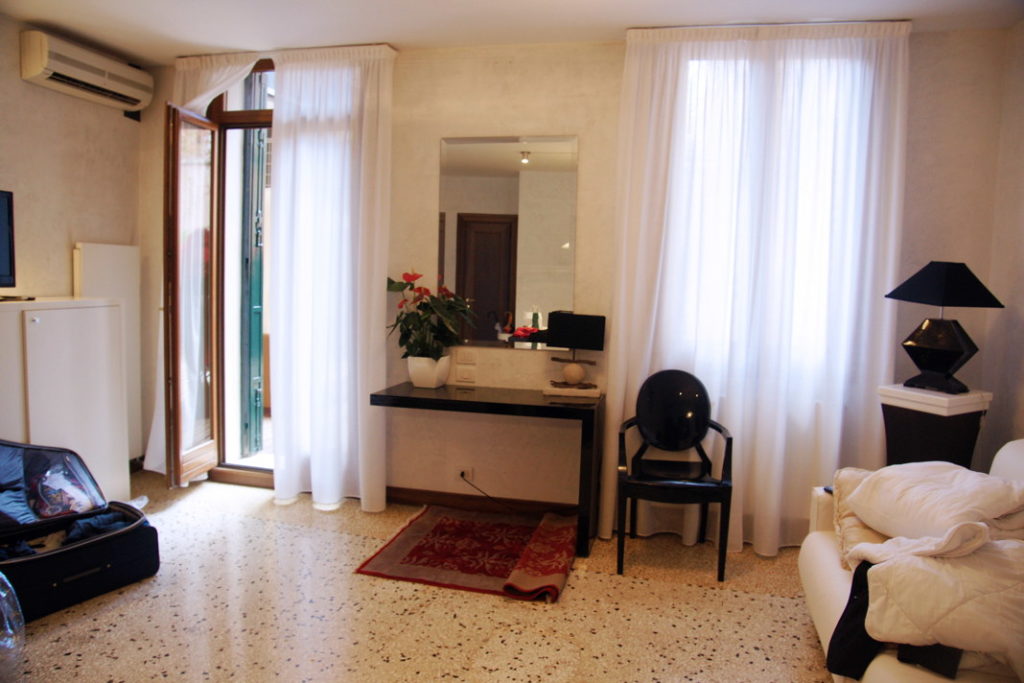 The living room in our deluxe apartment at the Palazzo Paruta hotel.