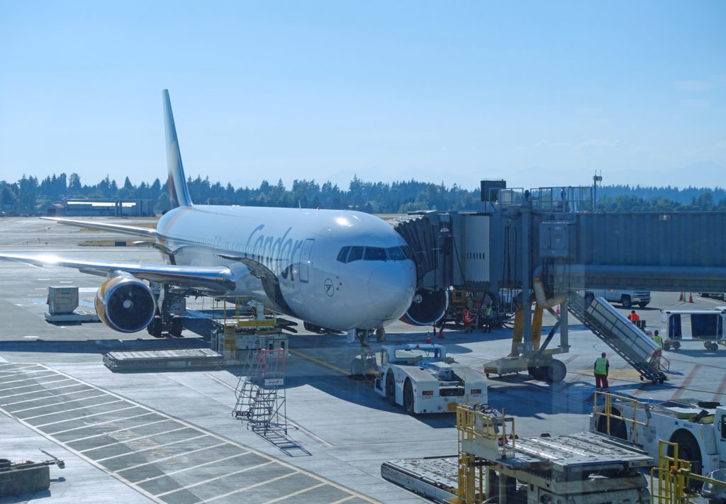 The aircraft that will carry us from Seattle to Frankfurt, Germany.