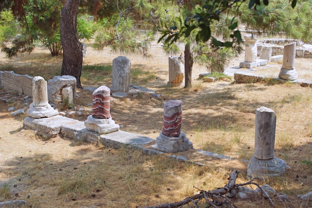 Some of the colorful marble column fragments in the castle grounds.