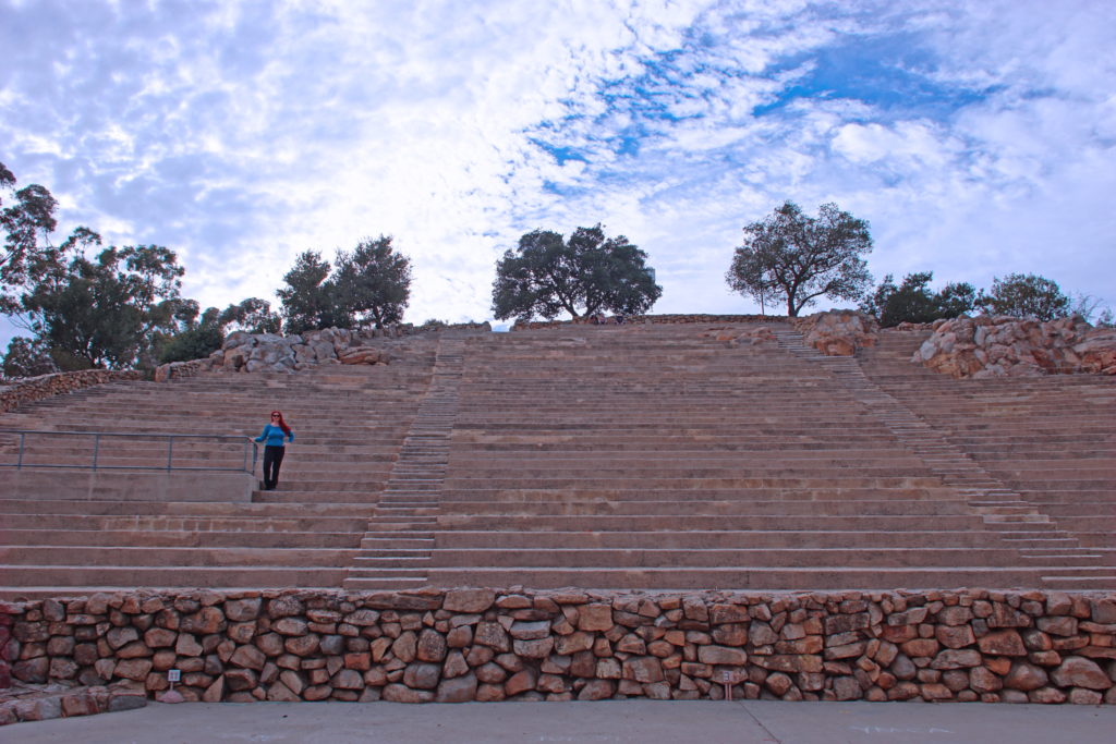 The stairs and seats of the Mt. Helix amphitheater. Bring a cushion....