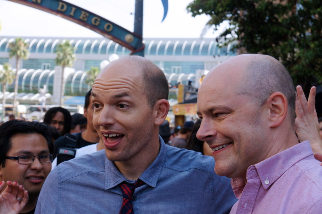 Celebrities like Paul Scheer chat with the crowd.