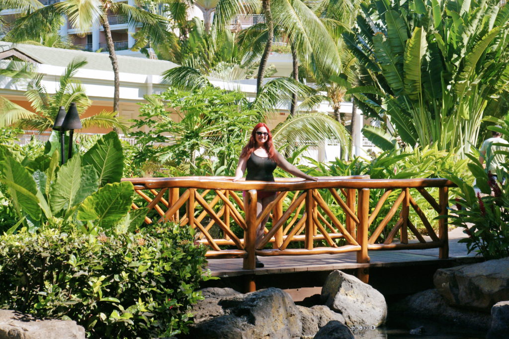 A Polynesian bridge connects paths to all the hotels.