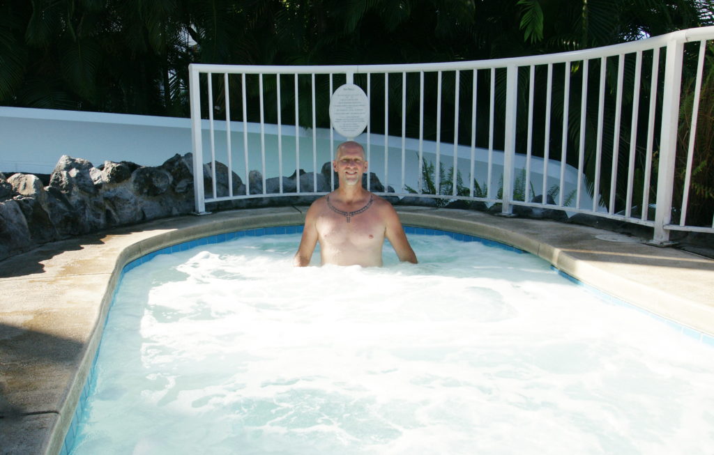 Soaking in the Jacuzzi – it’s a bit warmer than the fountain.