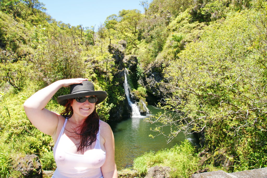 Finding our first waterfall to swim in.