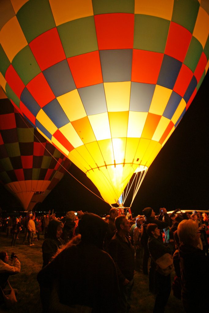 Twilight balloon glow on the ground.