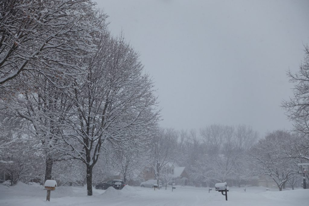 Empty roads in a winter wonderland.