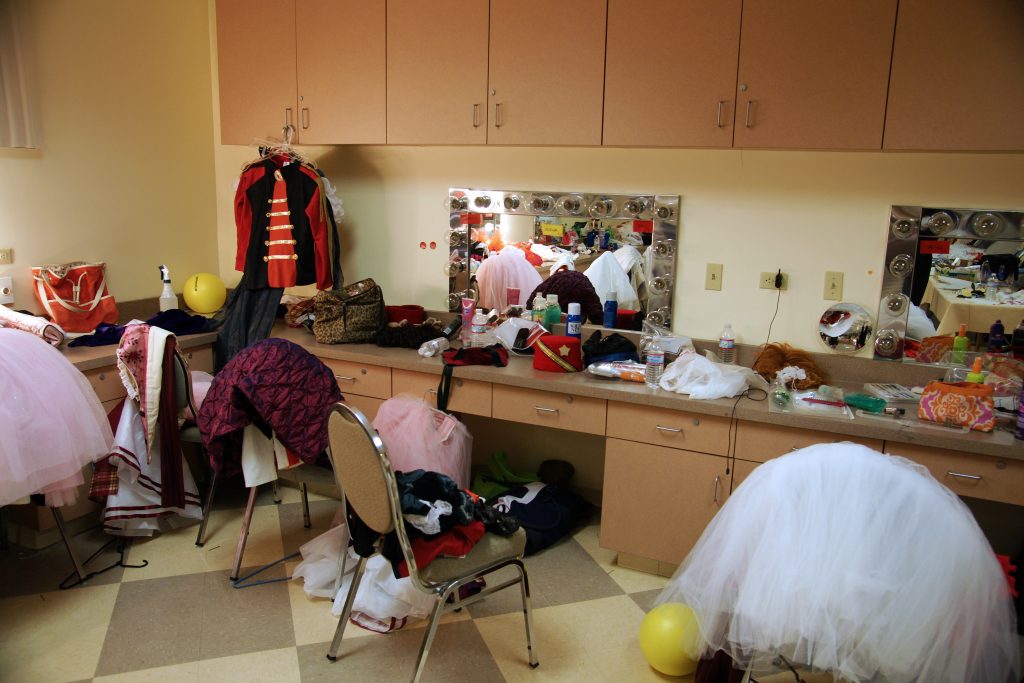 A typical dressing room at the ballet.