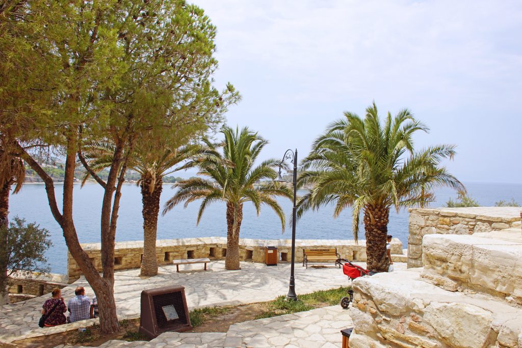 A serene view of the sea as seen from the castle's interior.