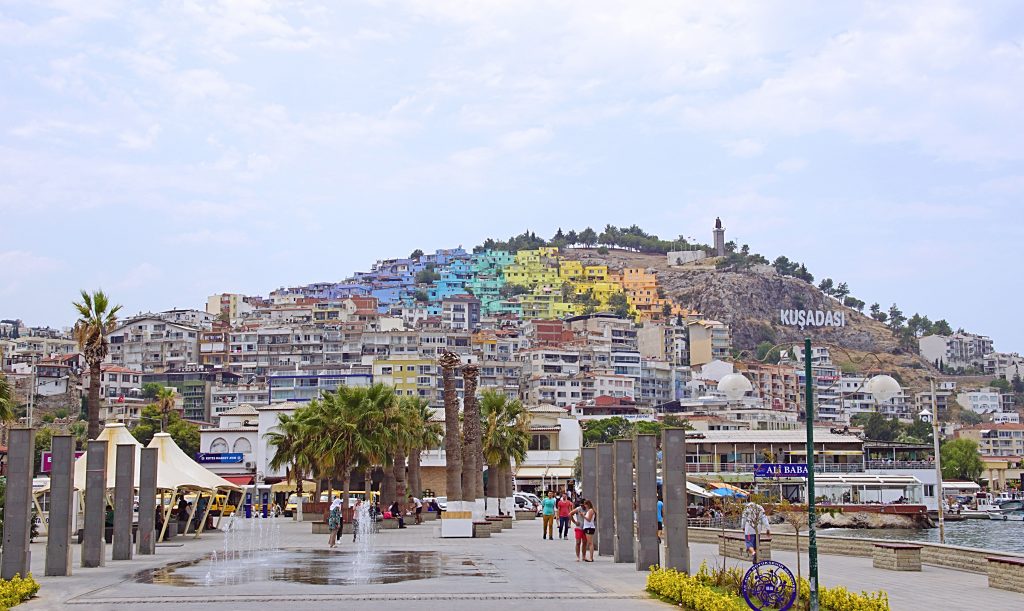 Colorful Kuşadası seen from the port.