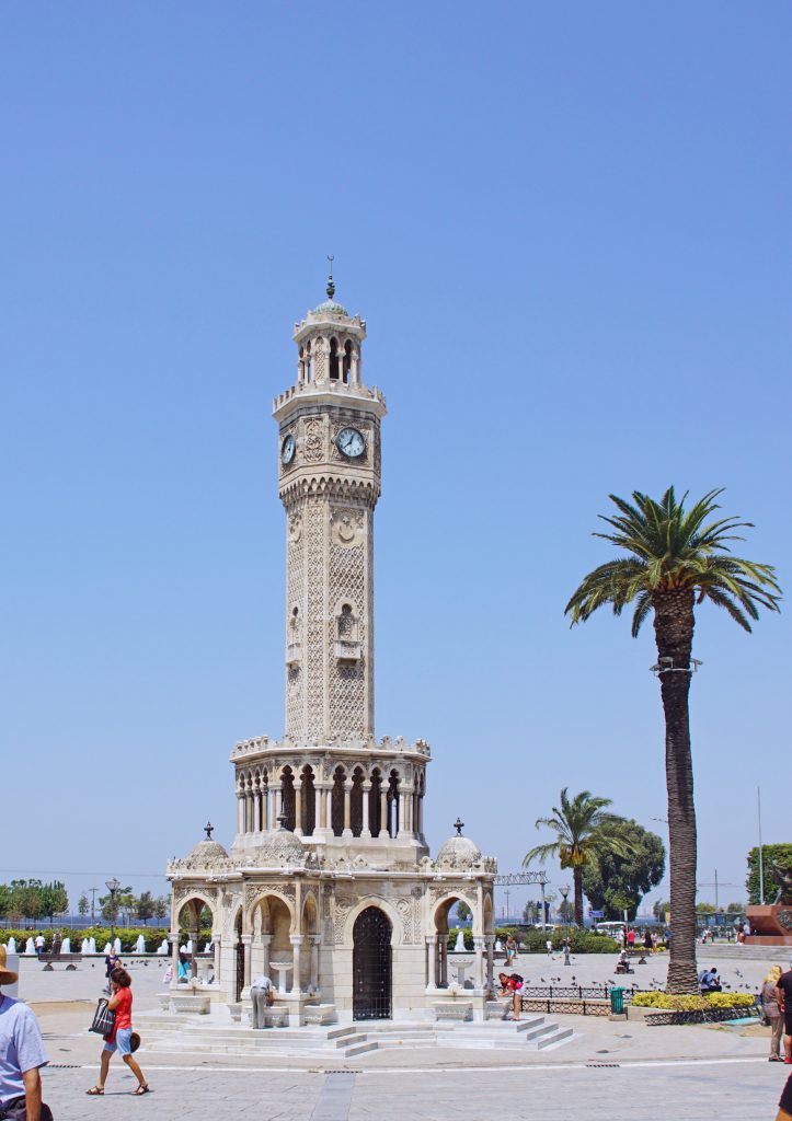 The famous İzmir Clock Tower is easy to find in Konak Square.