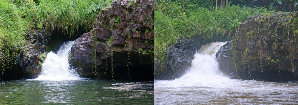 Stormy weather changes our swimmin' hole. 