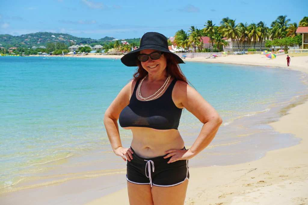 Posing by the beach.