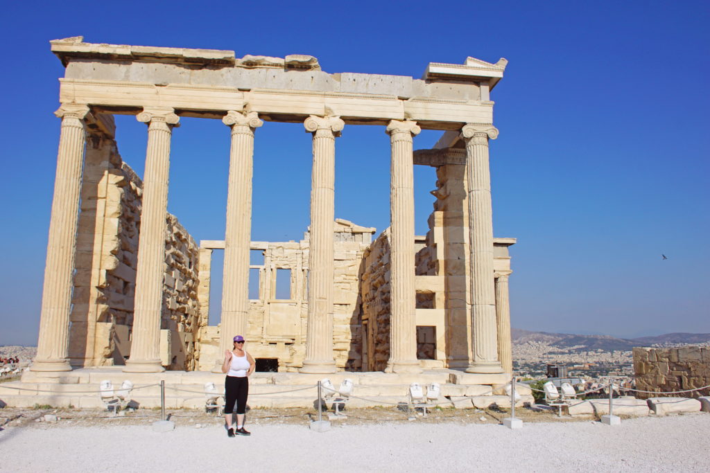 The south-east view of the Erechtheum, looking over the city.