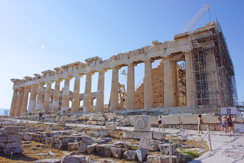 The ruins of the unmarried women's apartments on the Acropolis.