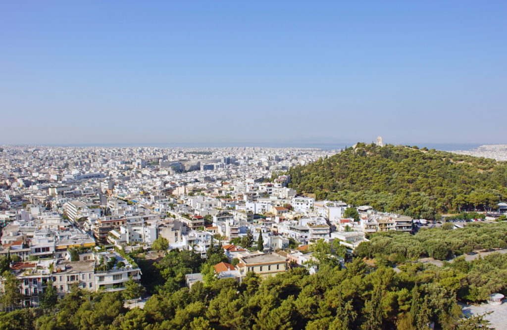 A view from the Acropolis to the sea.