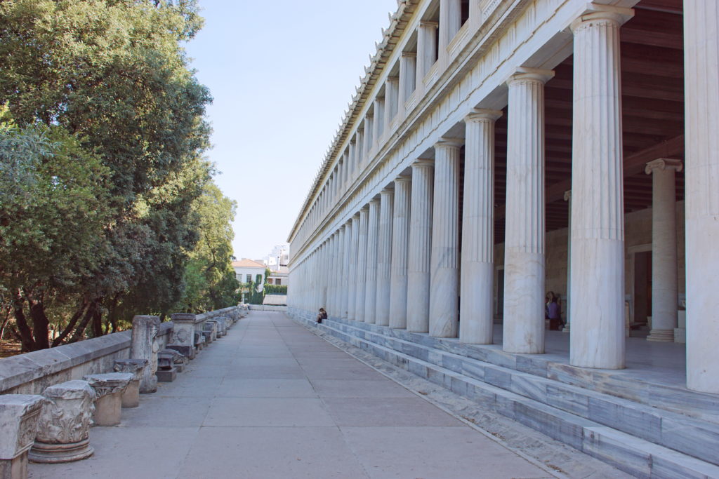 The columns of the 80-meter long stoa, perfectly aligned