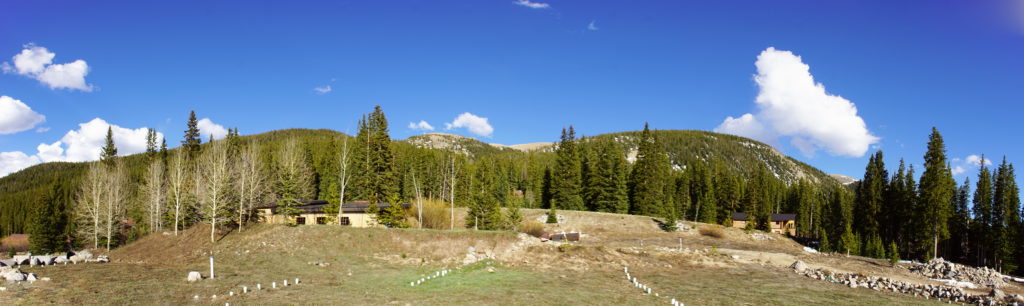 The homestead, nestled in the trees.