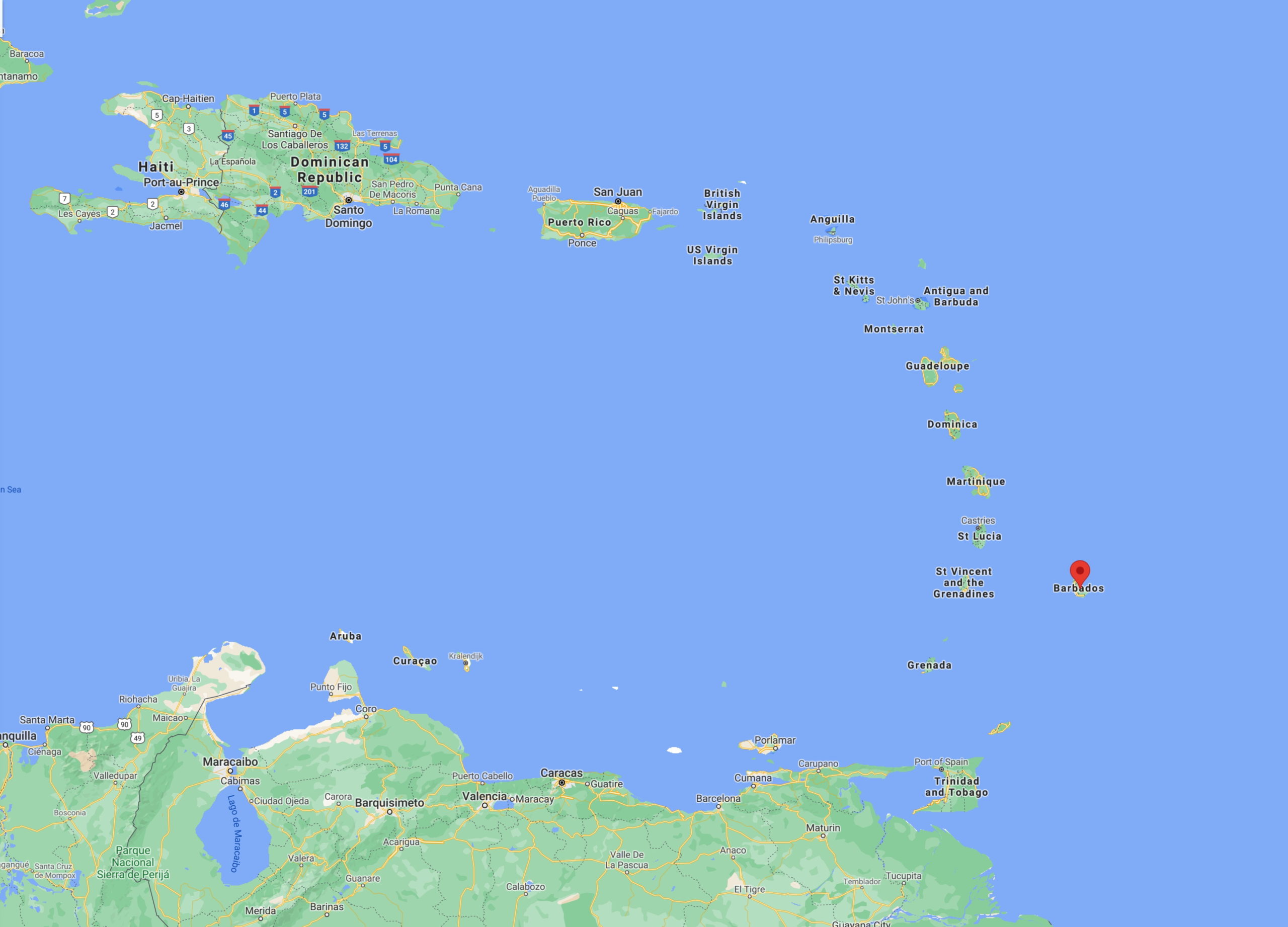 The tiny island of Barbados.