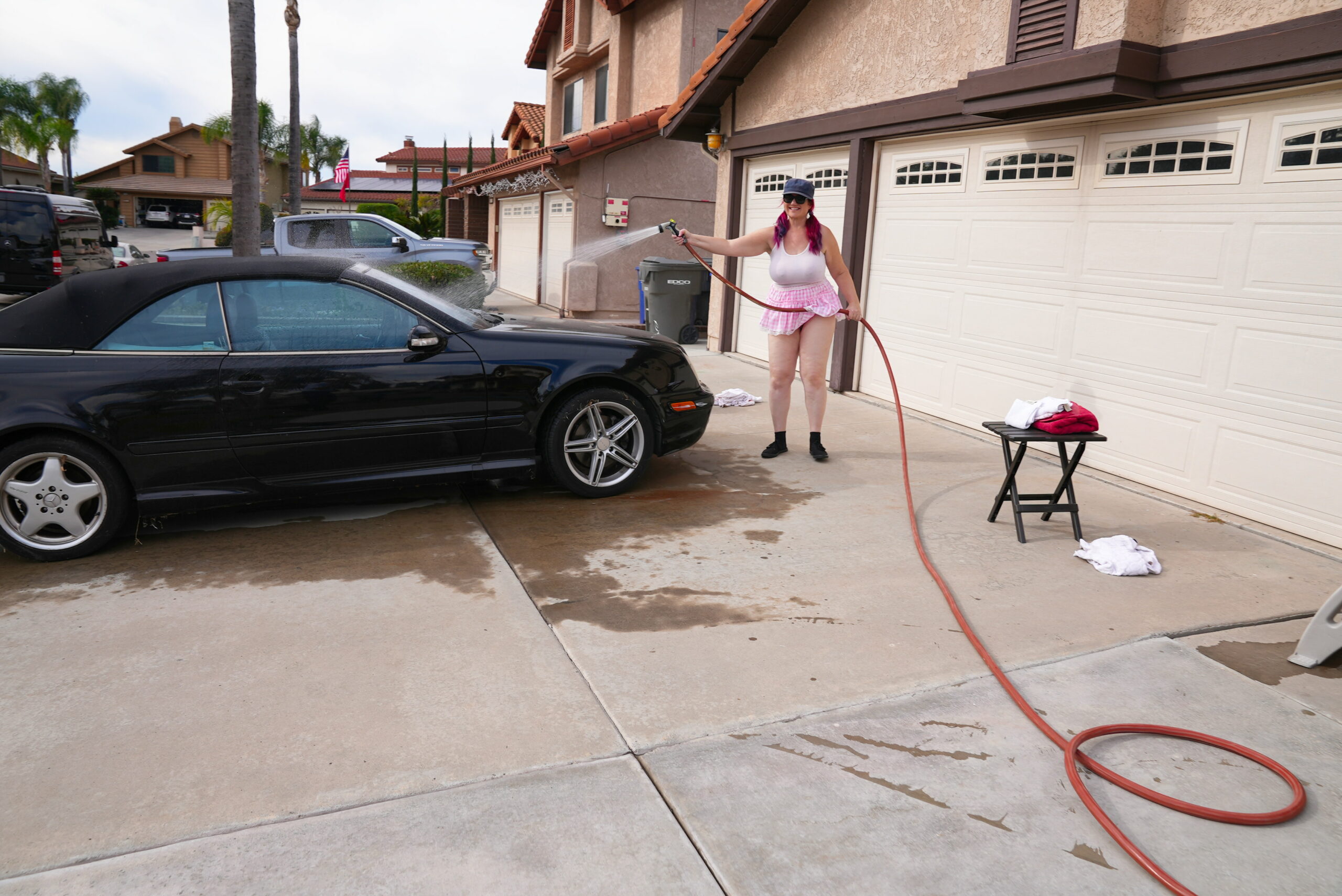 Rinsing off the dirt.