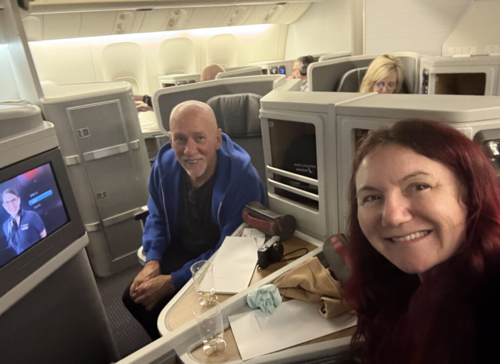 We are still on the ground, and they have already served us a drink.